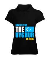 Doğu Türkistan,Uyghur,East Turkestan. Siyah Kadın Polo Yaka Tişört - Tisho