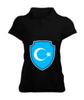 Doğu Türkistan,Uyghur,East Turkestan. Siyah Kadın Polo Yaka Tişört - Tisho