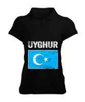 Doğu Türkistan,Uyghur,East Turkestan. Siyah Kadın Polo Yaka Tişört - Tisho