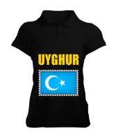 Doğu Türkistan,Uyghur,East Turkestan. Siyah Kadın Polo Yaka Tişört - Tisho