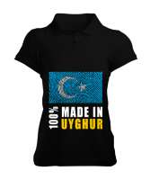 Doğu Türkistan,Uyghur,East Turkestan. Siyah Kadın Polo Yaka Tişört - Tisho