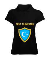 Doğu Türkistan,Uyghur,East Turkestan. Siyah Kadın Polo Yaka Tişört - Tisho