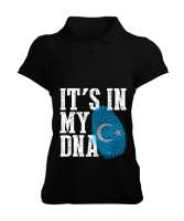 Doğu Türkistan,Uyghur,East Turkestan. Siyah Kadın Polo Yaka Tişört - Tisho