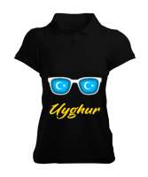 Doğu Türkistan,Uyghur,East Turkestan. Siyah Kadın Polo Yaka Tişört - Tisho
