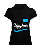 Doğu Türkistan,Uyghur,East Turkestan. Siyah Kadın Polo Yaka Tişört - Tisho