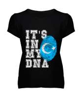 Doğu Türkistan,Uyghur,East Turkestan. Siyah Kadın V Yaka Tişört - Tisho