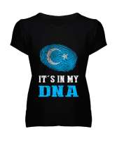 Doğu Türkistan,Uyghur,East Turkestan. Siyah Kadın V Yaka Tişört - Tisho