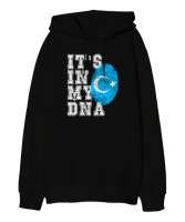 Doğu Türkistan,Uyghur,East Turkestan. Siyah Oversize Unisex Kapüşonlu Sweatshirt - Tisho