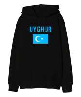 Doğu Türkistan,Uyghur,East Turkestan. Siyah Oversize Unisex Kapüşonlu Sweatshirt - Tisho