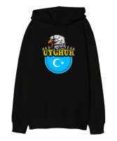 Doğu Türkistan,Uyghur,East Turkestan. Siyah Oversize Unisex Kapüşonlu Sweatshirt - Tisho