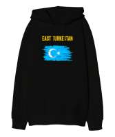 Doğu Türkistan,Uyghur,East Turkestan. Siyah Oversize Unisex Kapüşonlu Sweatshirt - Tisho