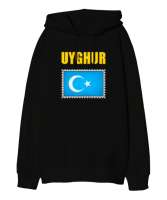 Doğu Türkistan,Uyghur,East Turkestan. Siyah Oversize Unisex Kapüşonlu Sweatshirt - Tisho