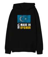Doğu Türkistan,Uyghur,East Turkestan. Siyah Oversize Unisex Kapüşonlu Sweatshirt - Tisho