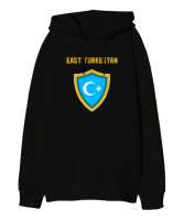 Doğu Türkistan,Uyghur,East Turkestan. Siyah Oversize Unisex Kapüşonlu Sweatshirt - Tisho