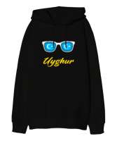 Doğu Türkistan,Uyghur,East Turkestan. Siyah Oversize Unisex Kapüşonlu Sweatshirt - Tisho