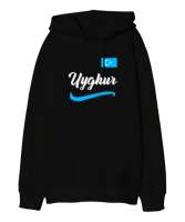 Doğu Türkistan,Uyghur,East Turkestan. Siyah Oversize Unisex Kapüşonlu Sweatshirt - Tisho