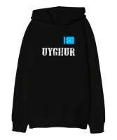 Doğu Türkistan,Uyghur,East Turkestan. Siyah Oversize Unisex Kapüşonlu Sweatshirt - Tisho