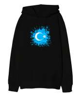 Doğu Türkistan,Uyghur,East Turkestan. Siyah Oversize Unisex Kapüşonlu Sweatshirt - Tisho