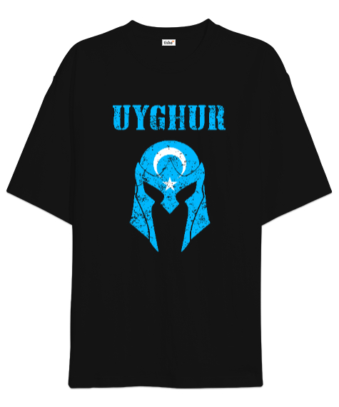 Doğu Türkistan,Uyghur,East Turkestan. Siyah Oversize Unisex Tişört - Tisho