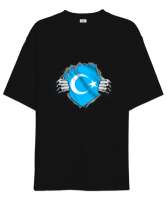 Doğu Türkistan,Uyghur,East Turkestan. Siyah Oversize Unisex Tişört - Tisho