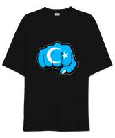 Doğu Türkistan,Uyghur,East Turkestan. Siyah Oversize Unisex Tişört - Tisho