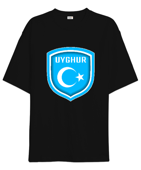 Doğu Türkistan,Uyghur,East Turkestan. Siyah Oversize Unisex Tişört - Tisho