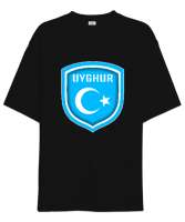 Doğu Türkistan,Uyghur,East Turkestan. Siyah Oversize Unisex Tişört - Tisho
