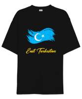 Doğu Türkistan,Uyghur,East Turkestan. Siyah Oversize Unisex Tişört - Tisho