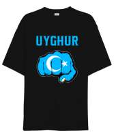 Doğu Türkistan,Uyghur,East Turkestan. Siyah Oversize Unisex Tişört - Tisho