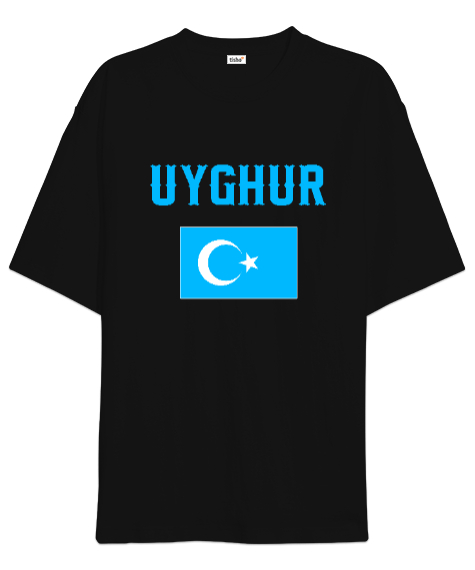 Doğu Türkistan,Uyghur,East Turkestan. Siyah Oversize Unisex Tişört - Tisho