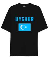 Doğu Türkistan,Uyghur,East Turkestan. Siyah Oversize Unisex Tişört - Tisho