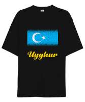 Doğu Türkistan,Uyghur,East Turkestan. Siyah Oversize Unisex Tişört - Tisho