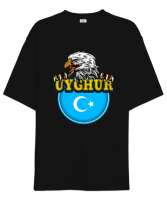 Doğu Türkistan,Uyghur,East Turkestan. Siyah Oversize Unisex Tişört - Tisho