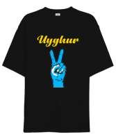 Doğu Türkistan,Uyghur,East Turkestan. Siyah Oversize Unisex Tişört - Tisho