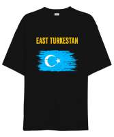 Doğu Türkistan,Uyghur,East Turkestan. Siyah Oversize Unisex Tişört - Tisho