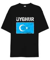 Doğu Türkistan,Uyghur,East Turkestan. Siyah Oversize Unisex Tişört - Tisho