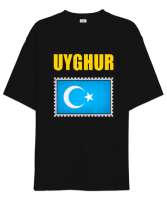 Doğu Türkistan,Uyghur,East Turkestan. Siyah Oversize Unisex Tişört - Tisho