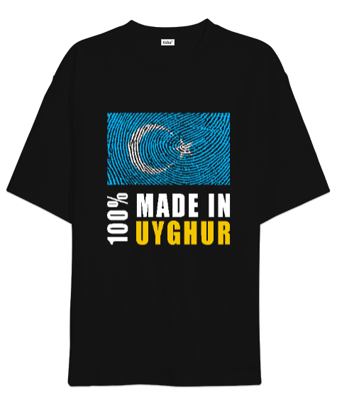 Doğu Türkistan,Uyghur,East Turkestan. Siyah Oversize Unisex Tişört - Tisho