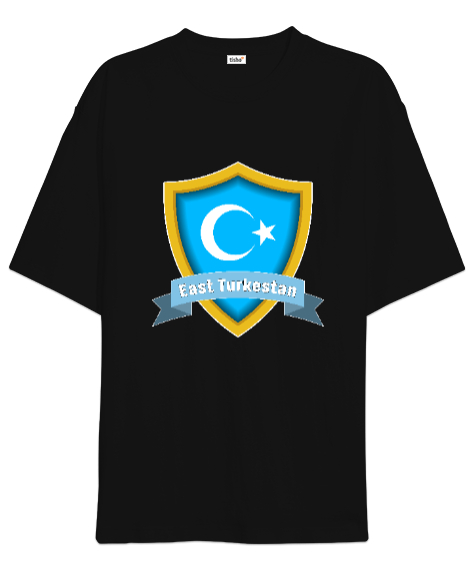 Doğu Türkistan,Uyghur,East Turkestan. Siyah Oversize Unisex Tişört - Tisho