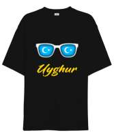 Doğu Türkistan,Uyghur,East Turkestan. Siyah Oversize Unisex Tişört - Tisho