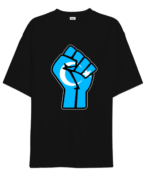 Doğu Türkistan,Uyghur,East Turkestan. Siyah Oversize Unisex Tişört - Tisho