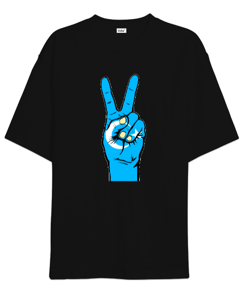 Doğu Türkistan,Uyghur,East Turkestan. Siyah Oversize Unisex Tişört - Tisho