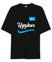 Doğu Türkistan,Uyghur,East Turkestan. Siyah Oversize Unisex Tişört - Tisho