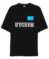 Doğu Türkistan,Uyghur,East Turkestan. Siyah Oversize Unisex Tişört - Tisho