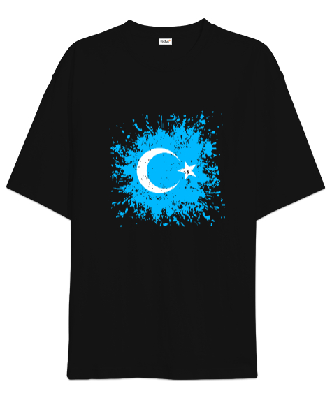 Doğu Türkistan,Uyghur,East Turkestan. Siyah Oversize Unisex Tişört - Tisho