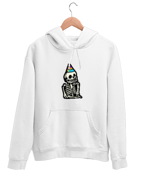 Tisho - Doğum Günü İskeleti Beyaz Unisex Kapşonlu Sweatshirt
