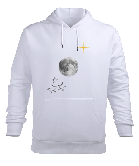 Tisho - Dolunaylı ve yıldızlı Erkek Kapüşonlu Hoodie Sweatshirt