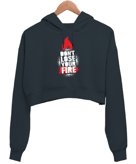 Tisho - Dont Lose Fire - Ateşini Kaybetme Füme Kadın Crop Hoodie Kapüşonlu Sweatshirt