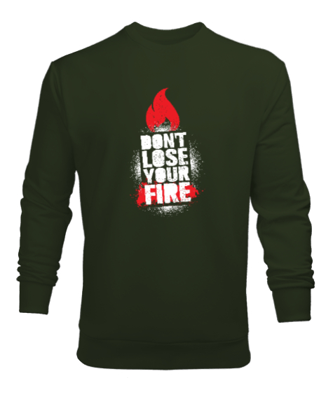 Tisho - Dont Lose Fire - Ateşini Kaybetme Haki Yeşili Erkek Sweatshirt