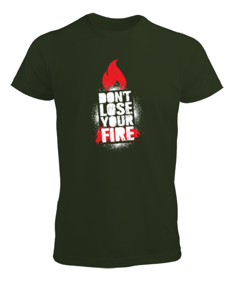Tisho - Dont Lose Fire - Ateşini Kaybetme Haki Yeşili Erkek Tişört